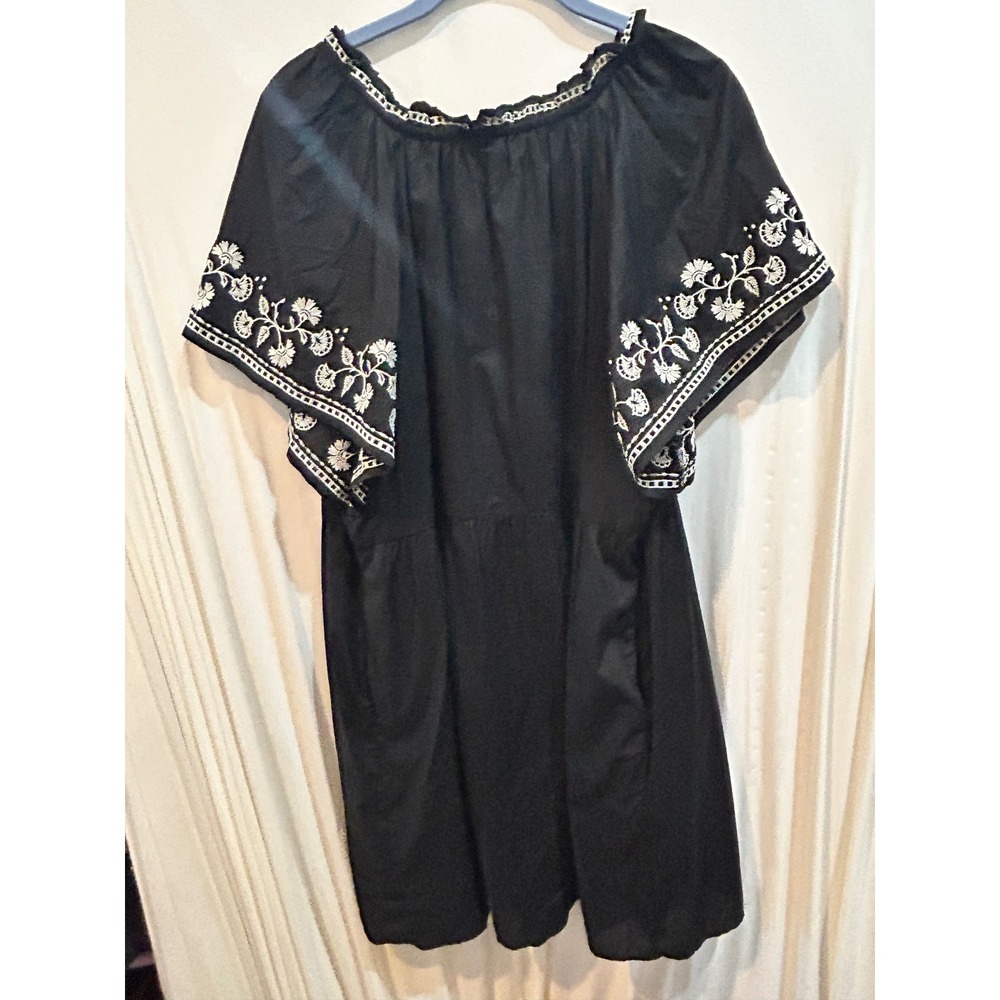 Old Navy Black Embroidered Peasant Dress Short Sleeve Summer Casual Cute L - Picture 7 of 9
